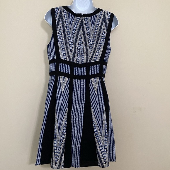 BCBG MAXAZRIA women fit flare dress PERLA print Bleu event luxury office 06 boho - Picture 4 of 11